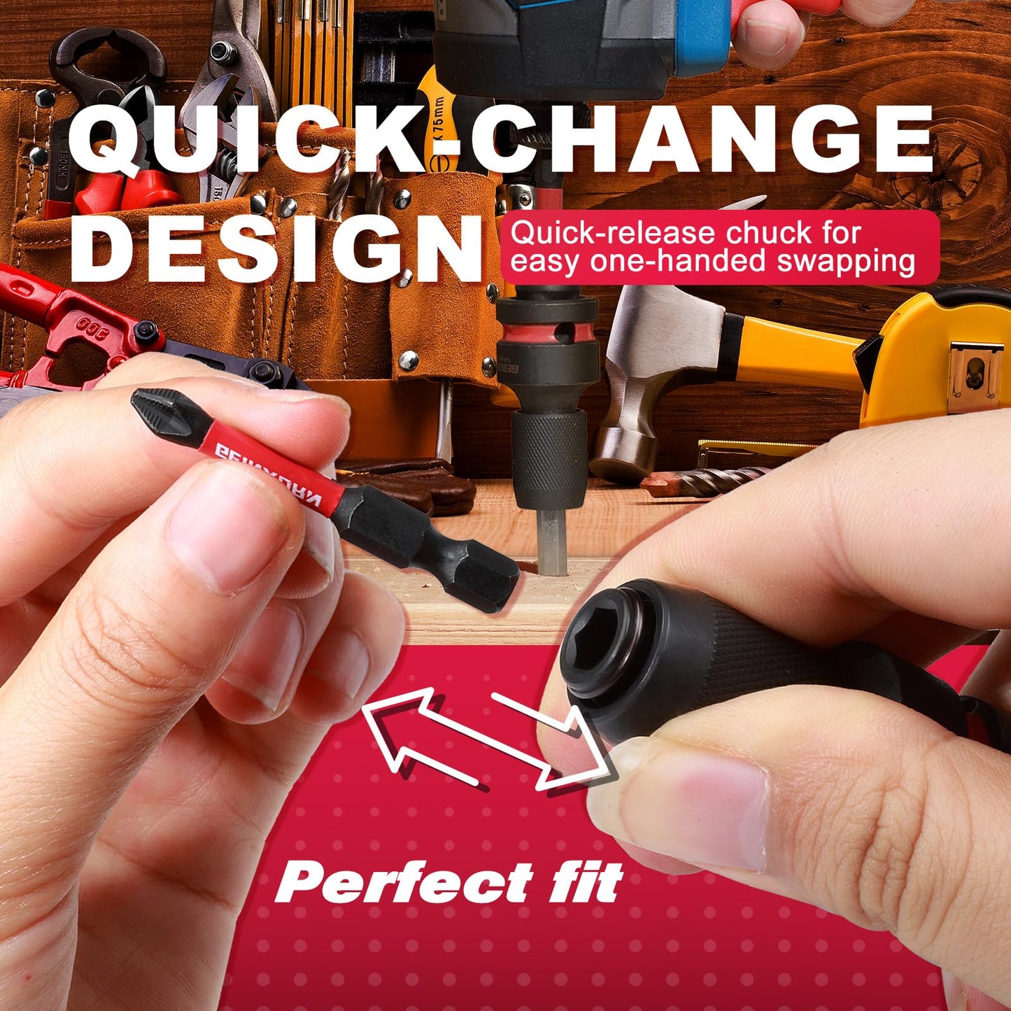 Geinxurn 2PCS Impact Screwdriver Bit Holders, 3/8-Inch Square Drive to 1/4-Inch Quick Release Hex Socket Adapter for Impact Wrench