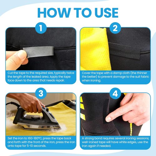 LLPT Wetsuit Repair Tape - Iron-On Seam Sealing Patch | Waterproof 1.6” x 16.5 Ft - Black