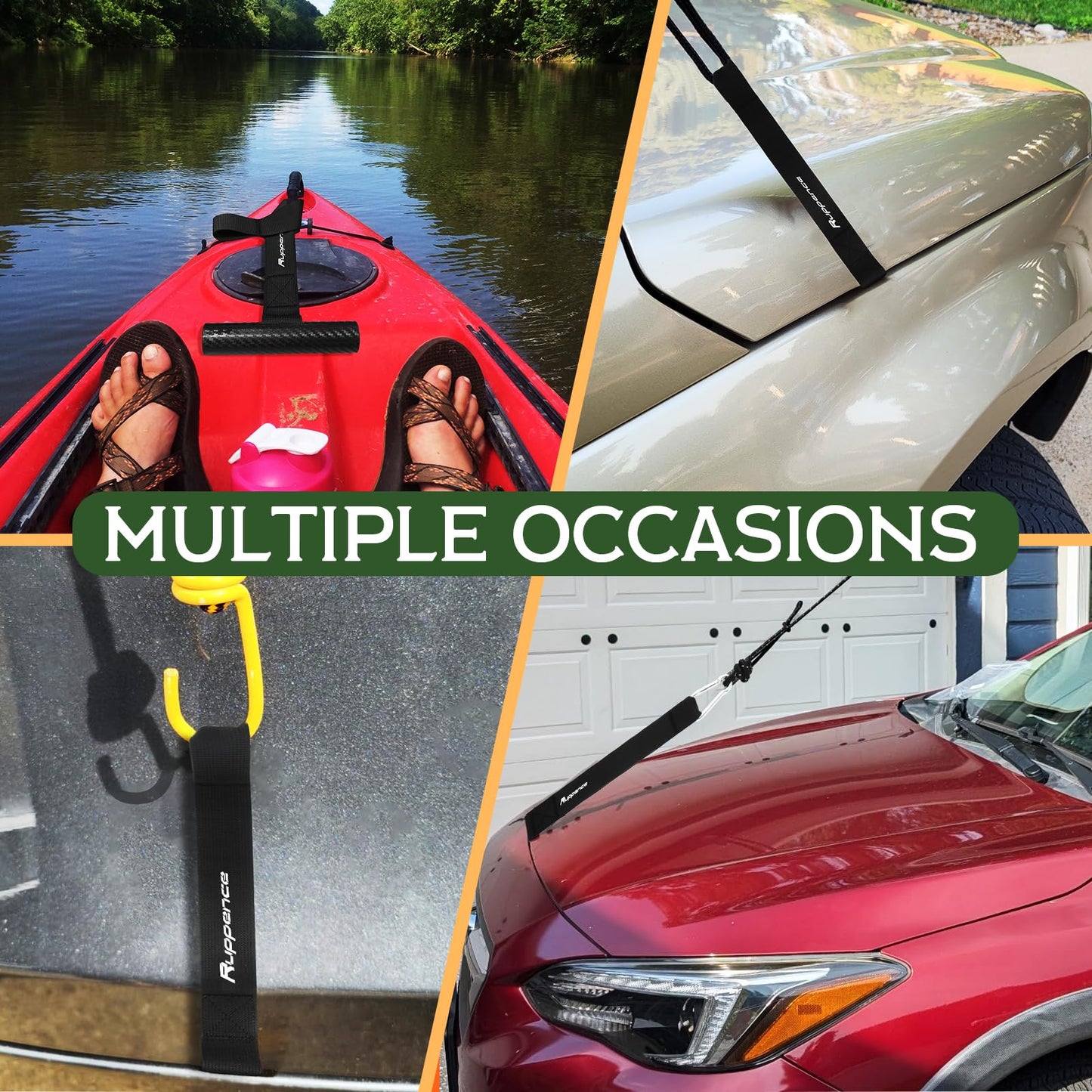 2 Pcs Quick Hood Loops,Kayak Tie Down Straps with Anti-Slip Handle,Cargo Under Hood Anchor Straps for Securing Boat Trailer, Bow Stern Tie Down Kits for Canoe Transport, Perfect for Car Truck Kayak