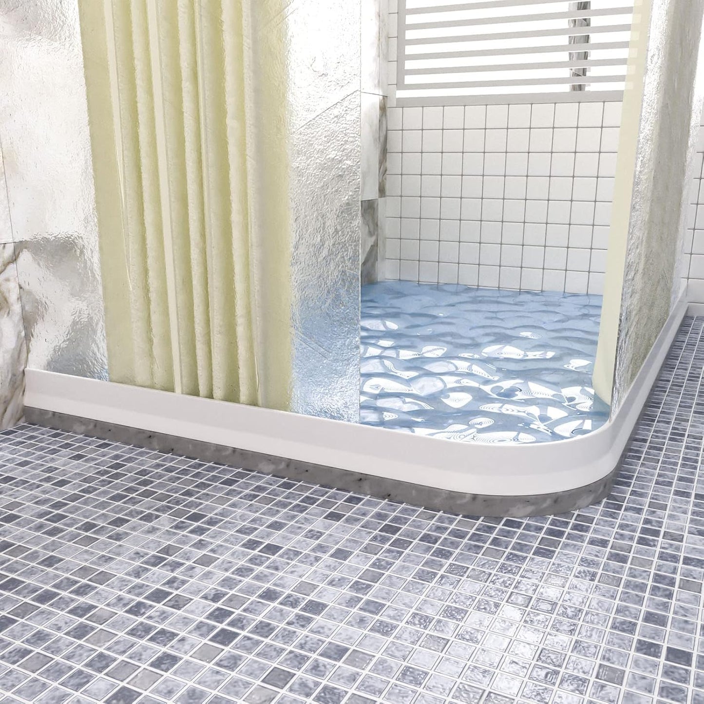 Raycity 59" Collapsible Shower Water Splash Guard - High Threshold Water Dam for Curbless Shower, Bathroom & Kitchen Barrier (White)