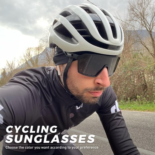 SCVCN Polarized Sports Sunglasses UV Protection for Women Men Cycling Glasses MTB Riding Goggles Bicycle Mountain Bike Glasses Baseball Running Fishing Triathlon Golf Driving Black
