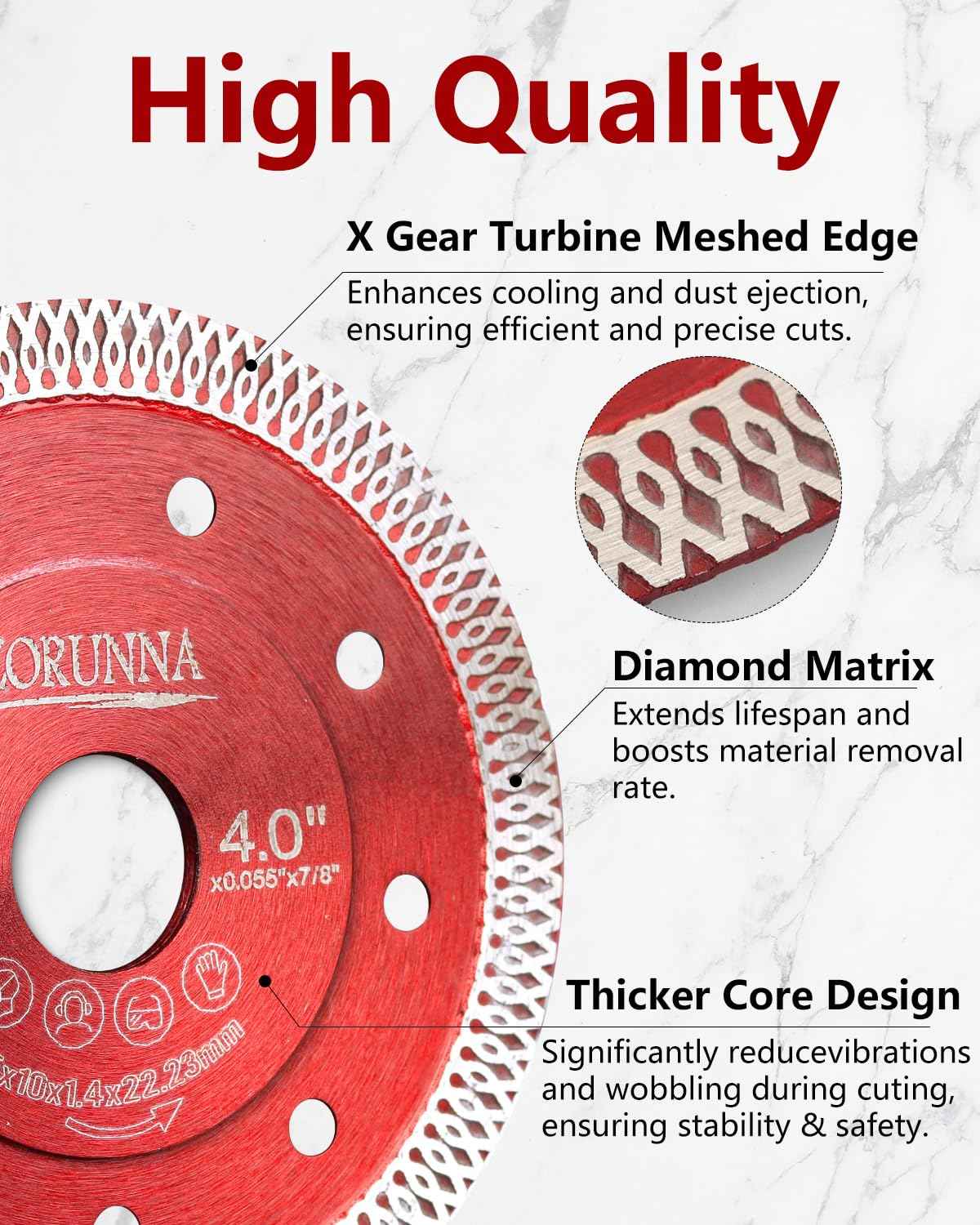 ZORUNNA 5Pcs Diamond Saw Blades, 4" Diamond Blade for Angle Grinder, Chip-Free Cutting Tile Grinder Blade Dry and Wet Cut for Porcelain Ceramic Granite Marble.
