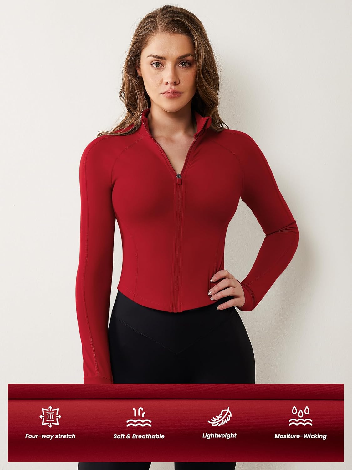 AVGO Women's Lightweight Zip-Up Workout Jacket - Slim Fit Cropped Yoga Top with Thumb Holes