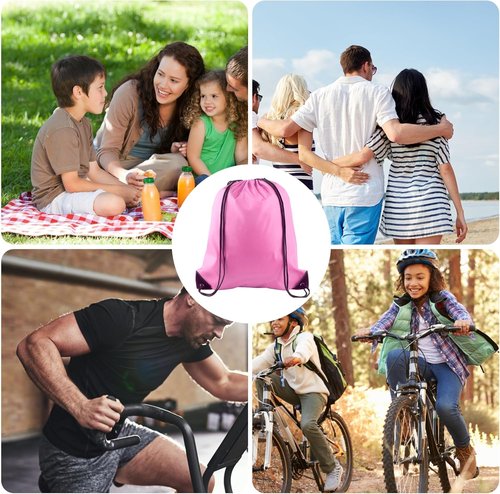 KUUQA Drawstring Backpack Bags - 25Pcs Bulk Set in Pink | Foldable Gym & Travel Sacks