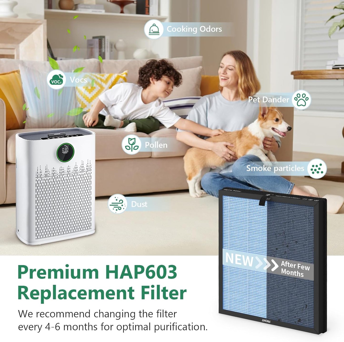 HAP602 Replacement Filter 4-Pack for ECOSELF Air Purifier - 3-in-1 Pre-Filter & Activated Carbon