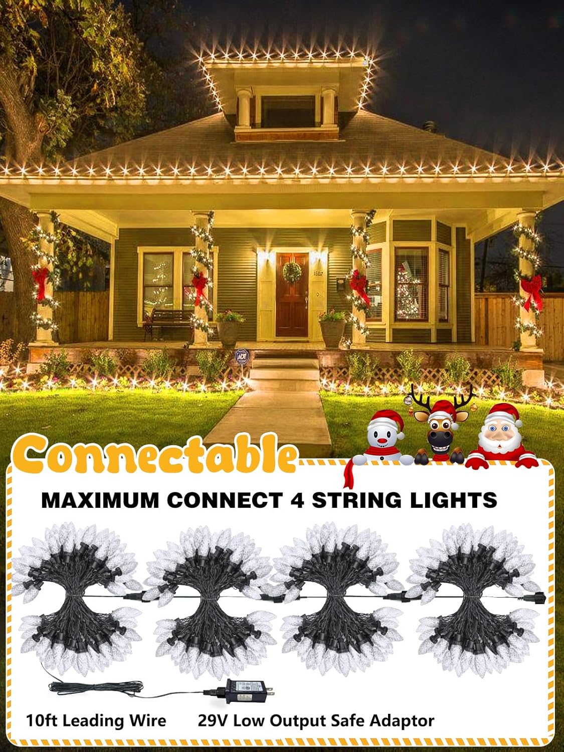 100 LED C9 Halloween String Lights - 66FT Waterproof Twinkle Lights with 8 Modes & Timer for Indoor/Outdoor Decor (Orange, Purple, Green) - 2-Pack