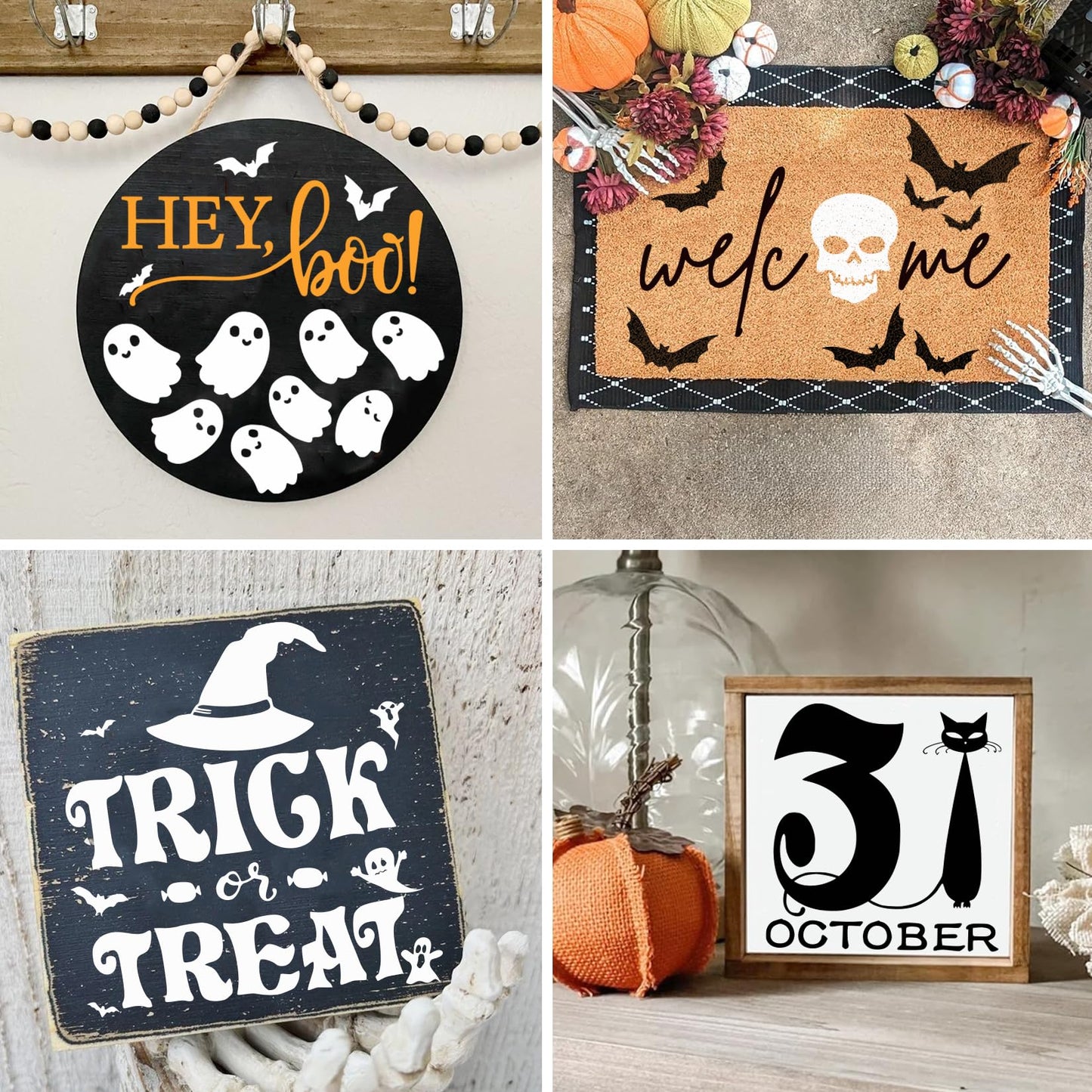 Halloween Stencils for Door Mats Large Halloween Rug Doormat Stencil for Painting on Wood Crafts Shirts Reusable Glass Door Hanger Sign (spooky18)