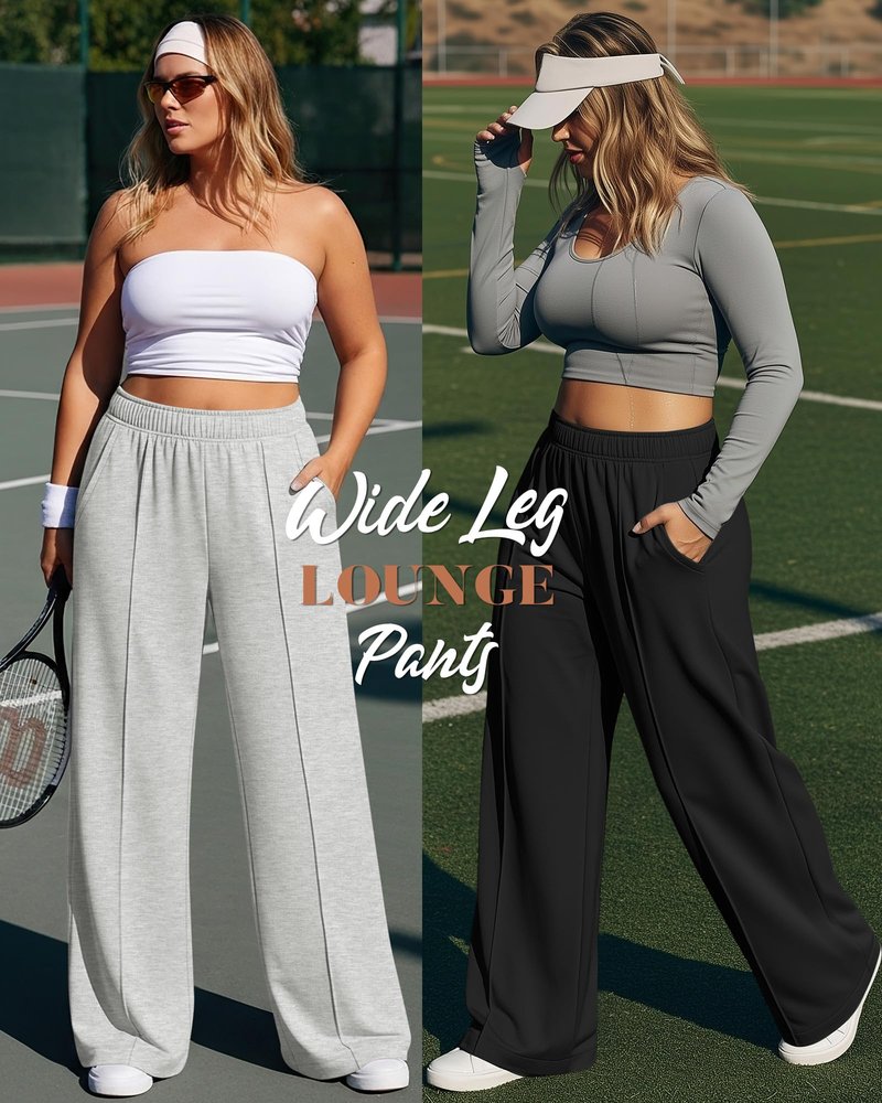 Neer 3 Pack Women's Plus Size Sweatpants, Wide Leg Lounge Pants Elastic Waist Baggy Pant with Pockets Casual Loose Fit Bottom(Black, Dark Heather Gray, Light Heather Gray,3X-Large)