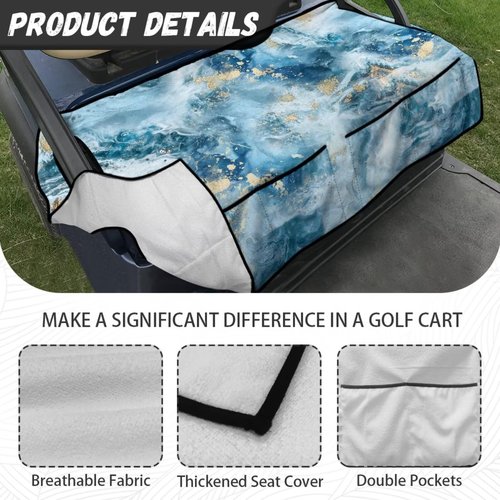 Knextrepoy Blue Marble Print Golf Cart Seat Covers Club Car Golf Cart Seat Towl with Front Pockets 2 Person Golf Cart Seats Cushion Universal Size Travel Sports Golf Cart Accessories