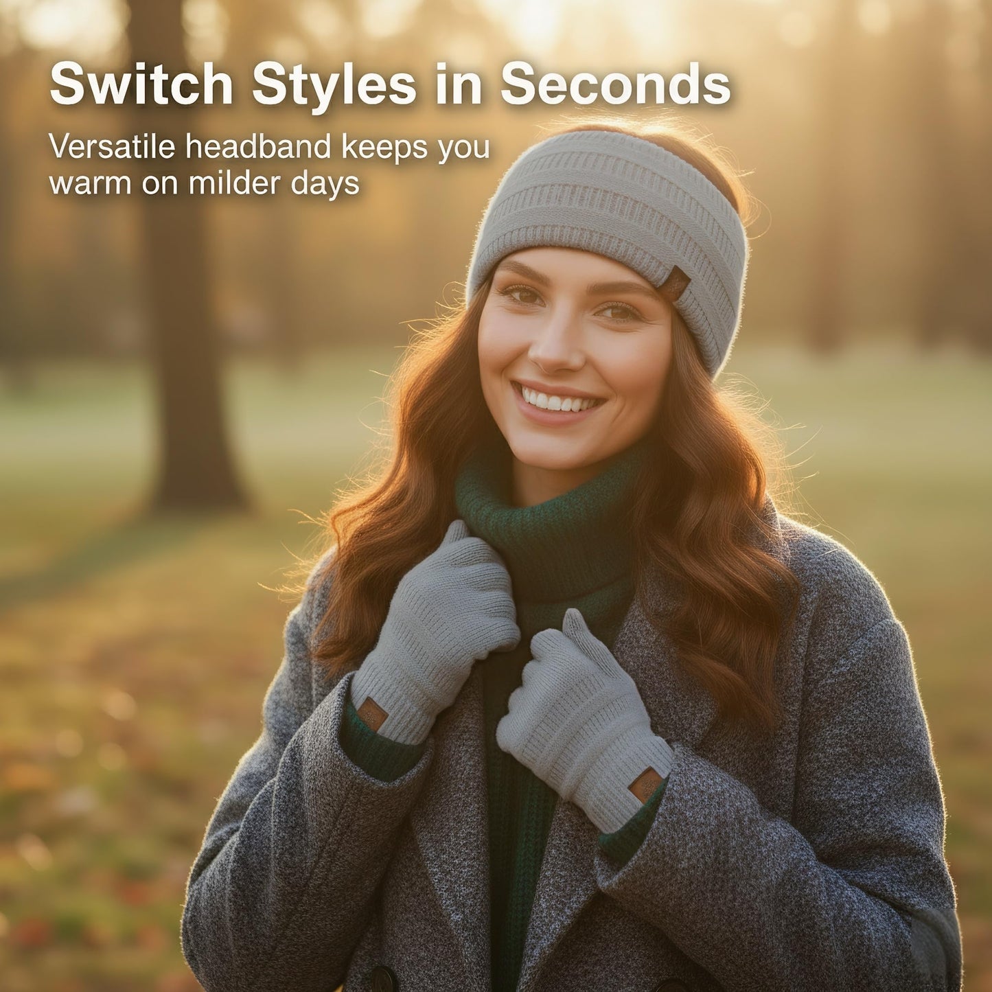 Winter Beanie Hat Scarf Gloves Headband Set – Knit Beanie, Warm Scarf, Touchscreen Gloves & Ear Warmer, Cozy Gift for Women & Men