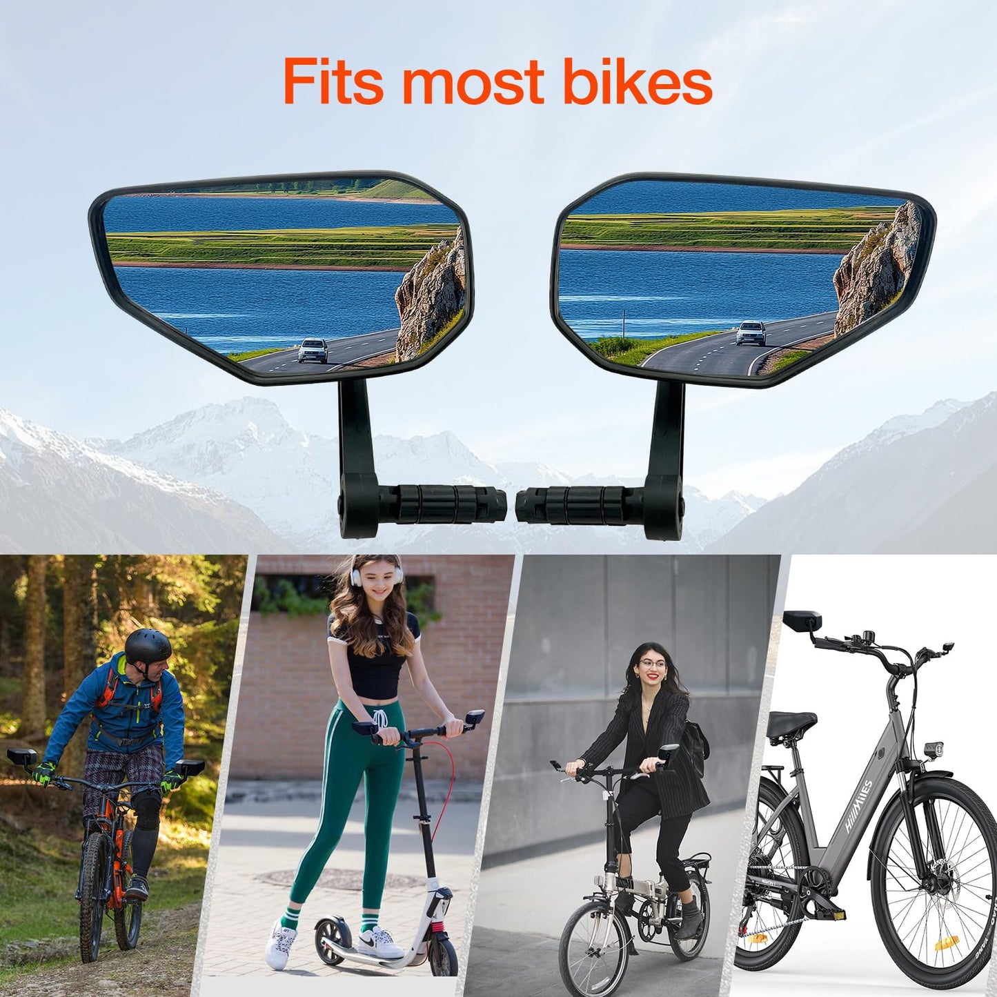 Homieway Bike Mirror, Bicycle Mirror for Handlebar Mount, Scratch Resistant Glass Lens Large Bar End Bike Rear View Mirror for E-bike, Mountain Bike, City Bikes & Scooter (Left 0.59-0.78")