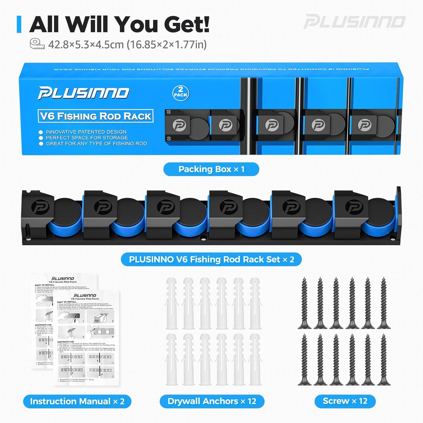 PLUSINNO Fishing Rod Holders - V6 Vertical Wall-Mounted Storage for Heavy Rod Combos | Durable & Space-Saving
