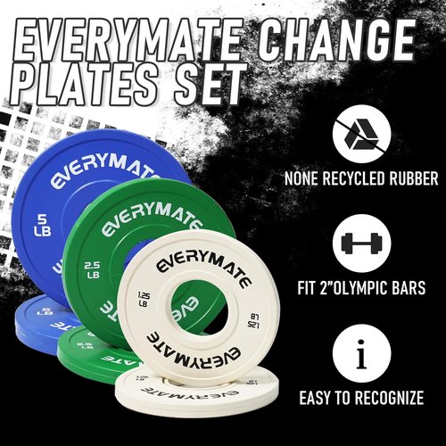 EVERYMATE Fractional Weight Plates Set - 1.25LB, 2.5LB, 5LB Olympic Bumper Plates for Strength Training