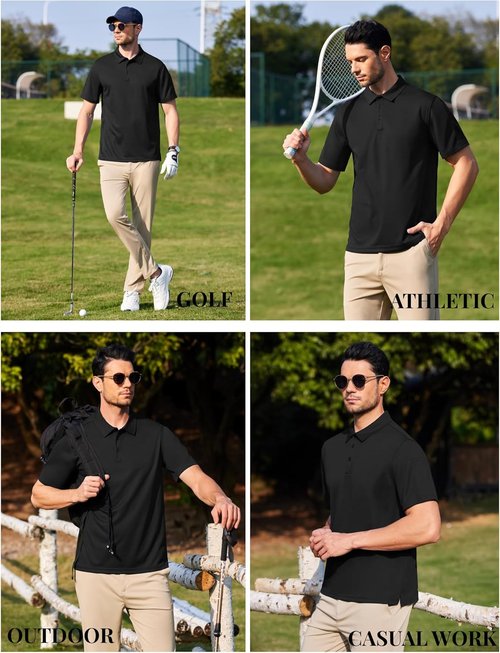 COOFANDY Men's Quick-Dry Polo Shirts - Short Sleeve Tactical Golf Shirt with Pen Pocket