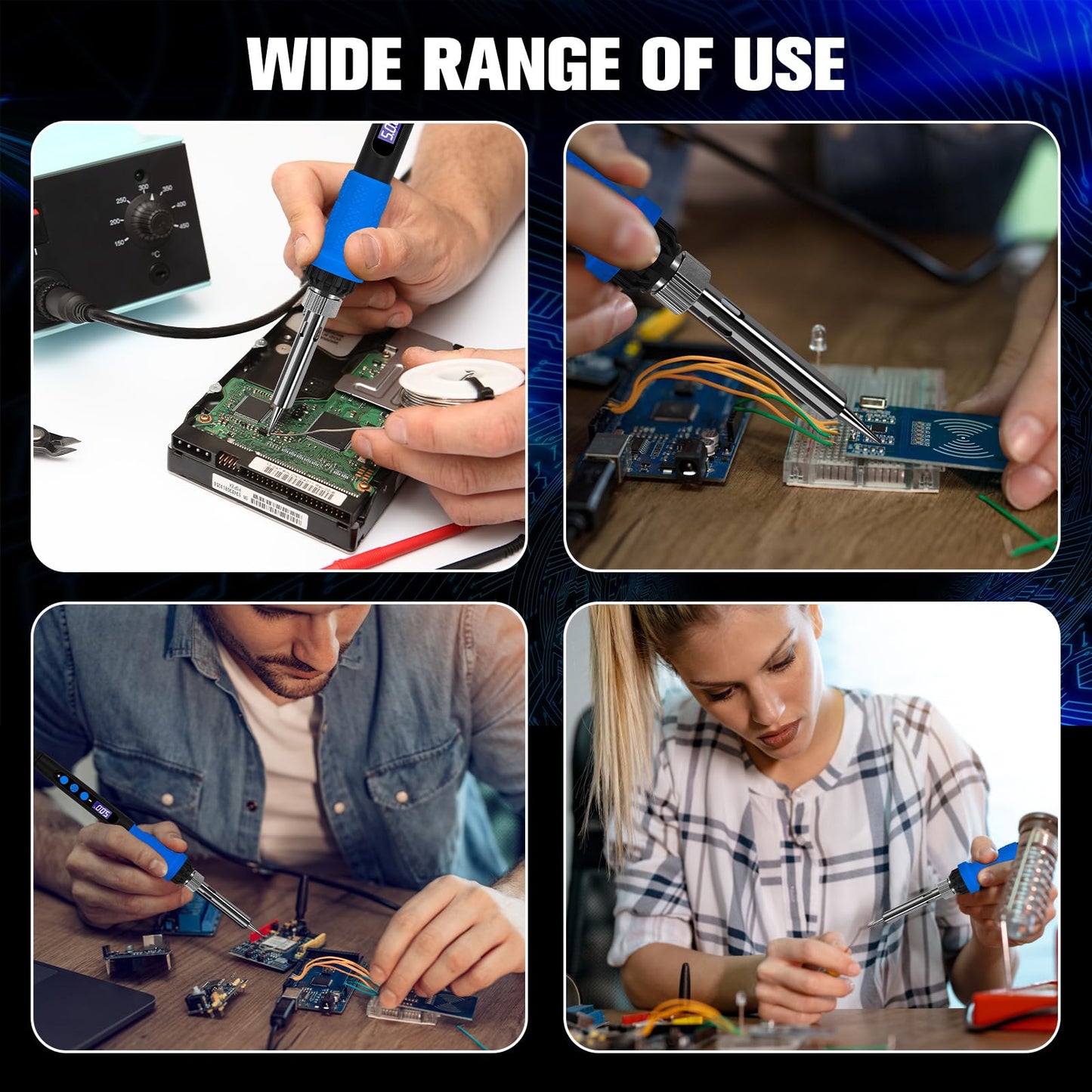 Soldering Iron Kit, 90W LED Display Adjustable Temperature Soldering Iron Automatic Sleep Mode Soldering Gun with 5PCS Tips, Solder Wire, Stand, Flux, Welding Tool for Repair, Electric Repairing, DIY