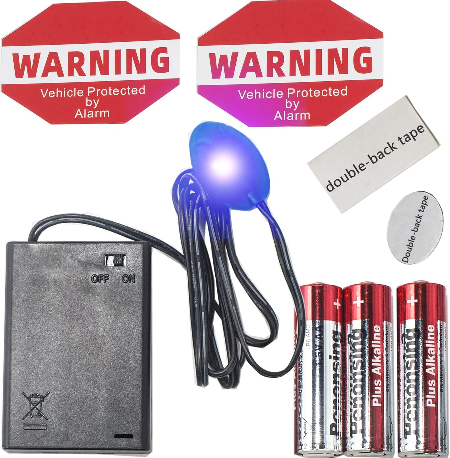 Fake Car Alarm, Dummy Car Alarm,(Batteries Included) Red LED Light Simulate Imitation Security System, Warning Anti-Theft Flash Blinking Lamp,Blue Light (Blue Light-1 Pack)