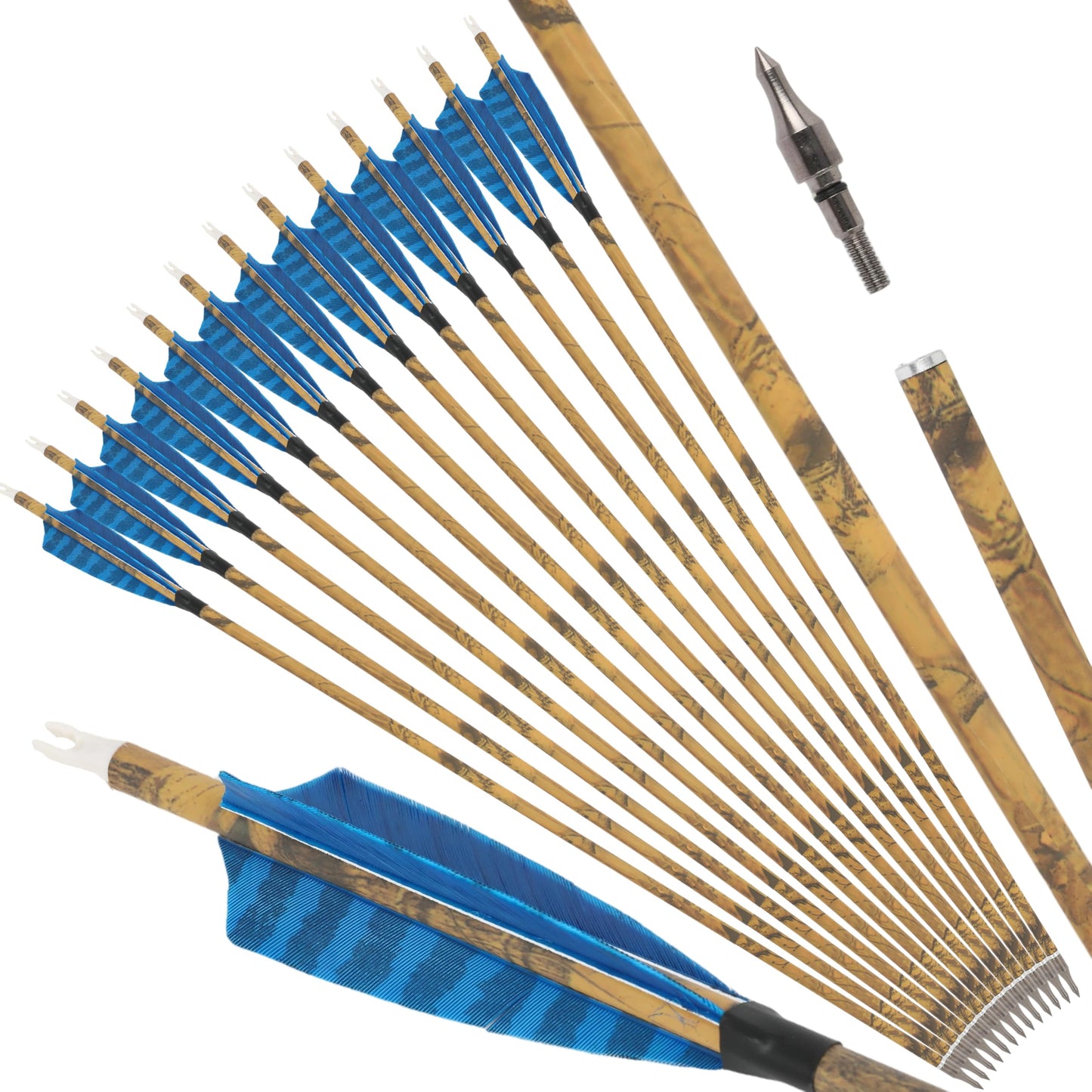 ZSHJGJR 30” Carbon Arrows Hunting Arrows with 4” Turkey Feather Removable Tips Archery Targeting Practice Arrows 500 Spine for Compound & Recurve & Traditional Bow 6/12pcs (12, Blue)