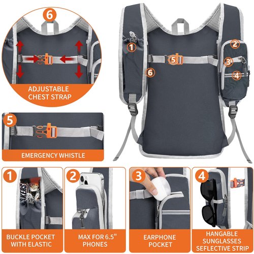 Seektop Expandable Small Hiking Backpack 12L-15L Lightweight Packable Waterproof Daypack with Phone Pocket for Women Men