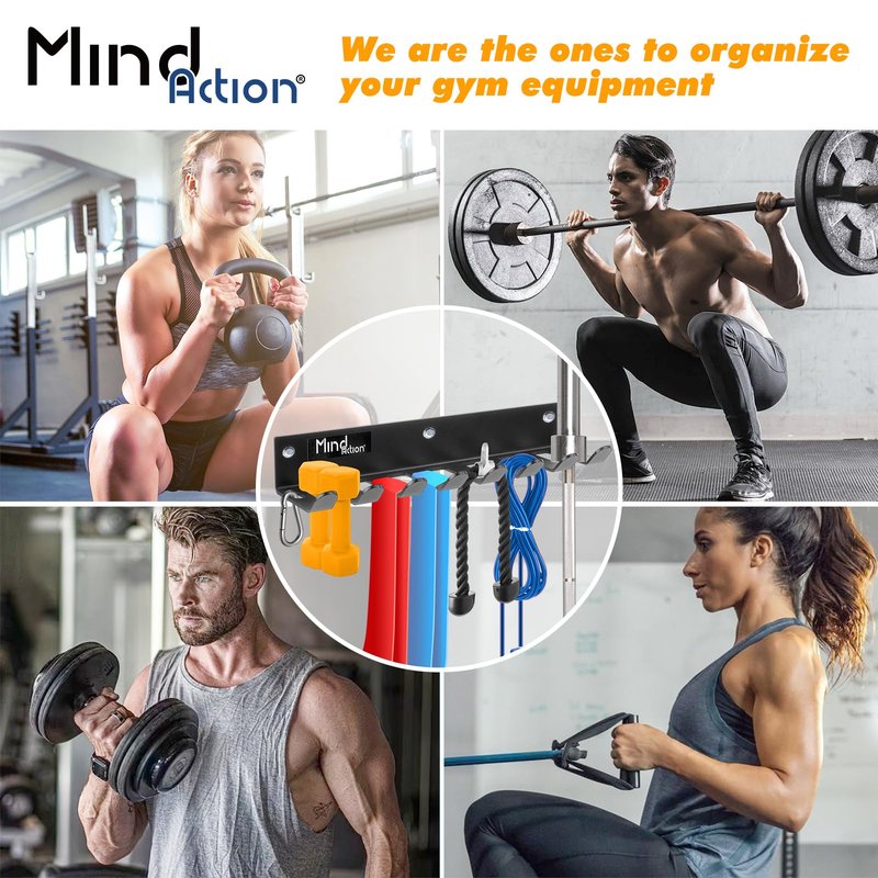 Gym Storage Organizer, Wall Mount Barbell Holder, Multi-Purpose Garage Gym Equipment Wall Rack, Barbell Hanger, Space Saving Gym Attachment Rack for Resistance Bands, Jump Ropes, Lifting Belt
