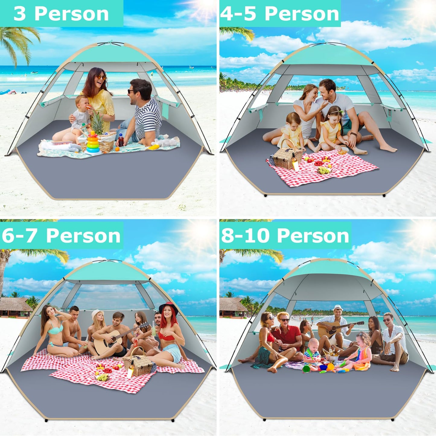 Gorich Beach Tent Sun Shelter for 3/4/6/8/10 Person with UPF 50+ UV Protection, Lightweight & Easy Setup Beach Shade Canopy, Portable Beach Shade Tent Beach Cabana