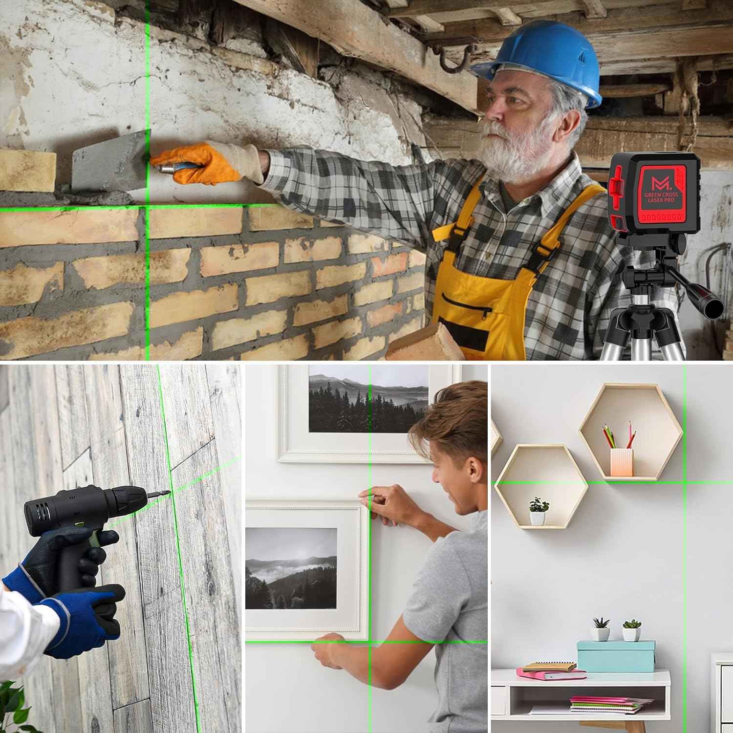 Green Laser Level with Tripod - 100ft Self-Leveling Cross Line, IP54 Waterproof, 4 Brightness Modes & Carrying Bag