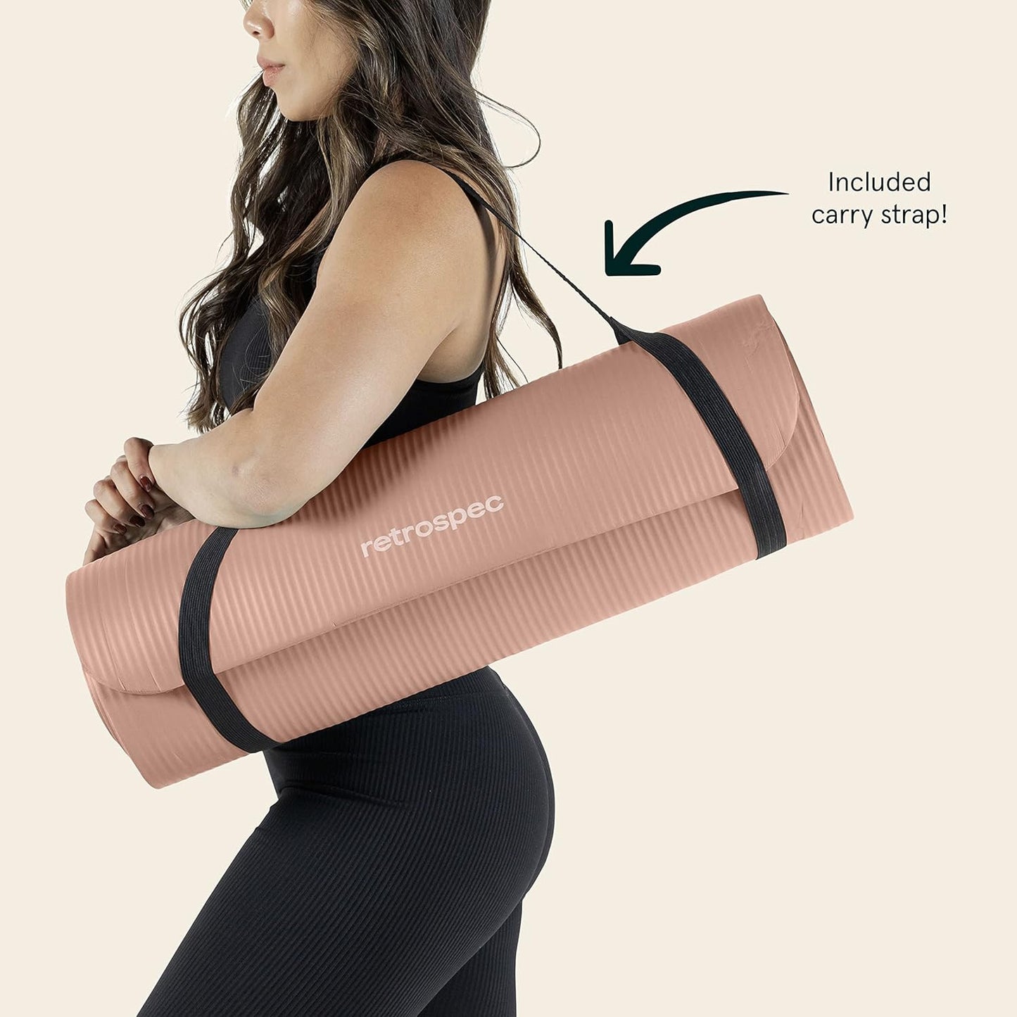 Retrospec Solana Yoga Mat - 1" Thick Non-Slip Exercise Mat with Nylon Strap for Home Workouts