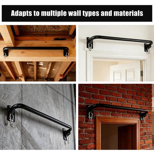 Heavy Duty Wall Mounted Pull Up Bar, 600 lbs Capacity Chin Up Bar with 8mm Thick Steel Plates & Carabiner, Multi-Grip Strength Training Bar for Home Gym, Garage