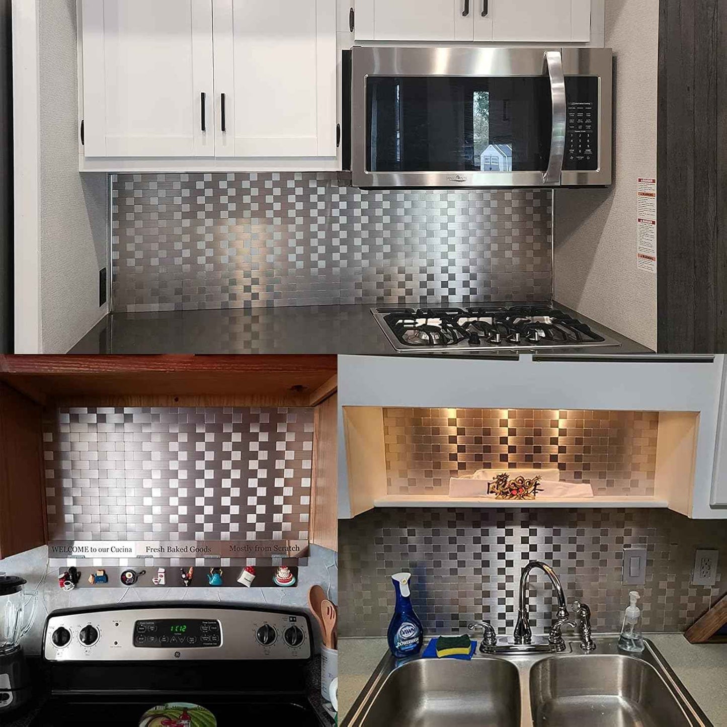 Stainless Steel Peel and Stick Backsplash Tiles - 20 Sheets, 12''x12'' for Kitchen & Bathroom