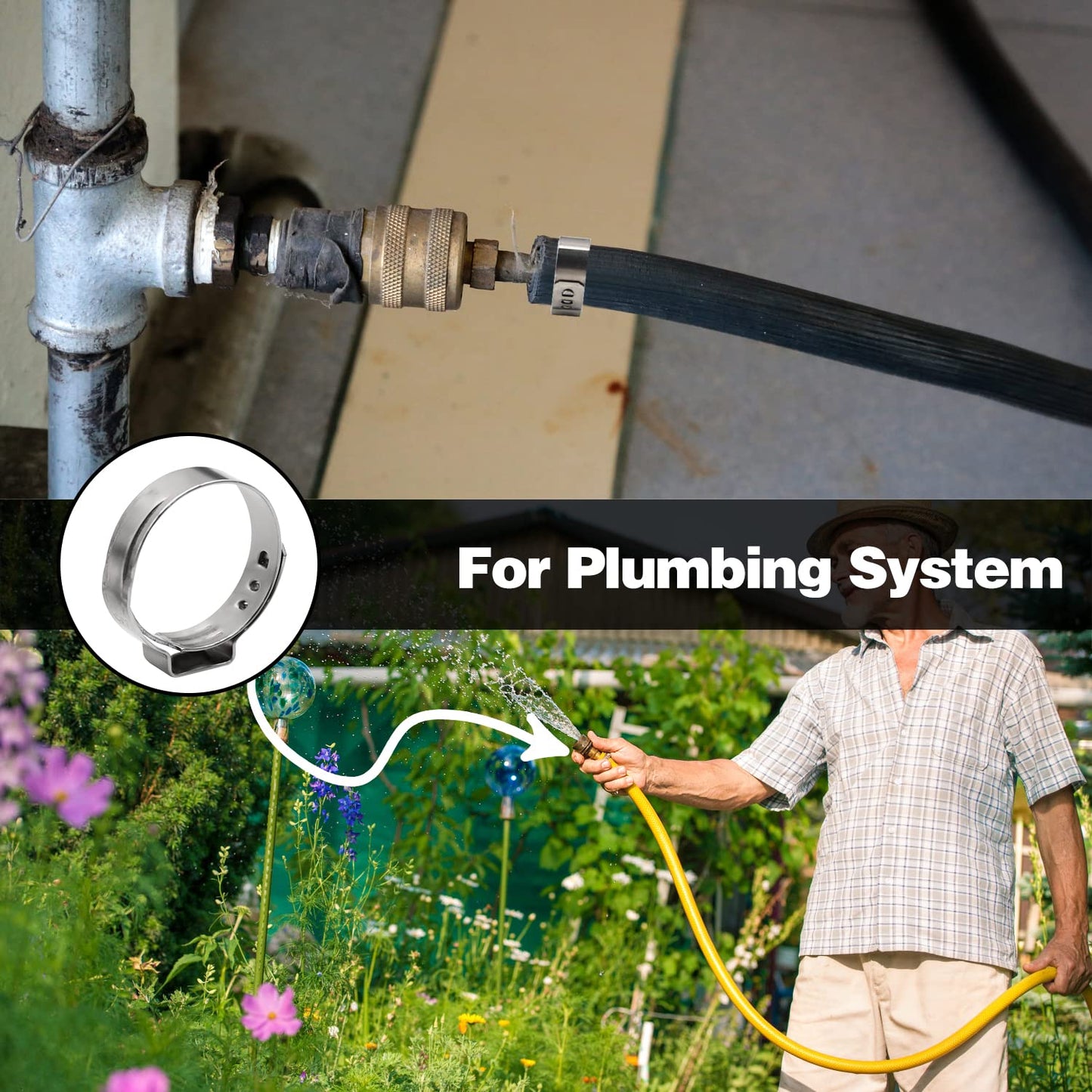 50 Pack 1/2 Inch PEX Cinch Clamps, Stainless Steel Single Ear Hose Clamps, for PEX Pipe