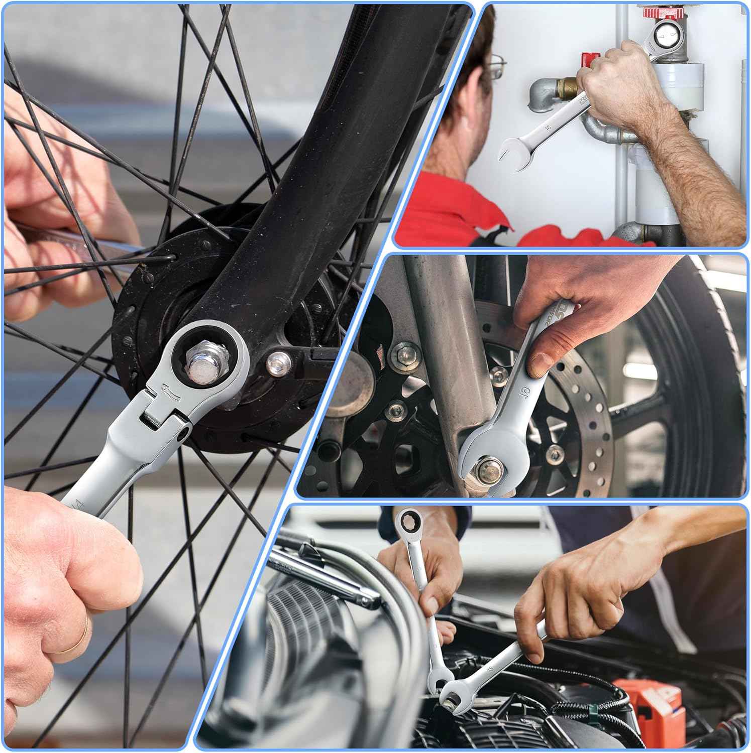 14-Piece Metric Ratcheting Wrench Set - Flex-Head, 72 Tooth, Cr-V Steel with Storage Case (6-19mm)