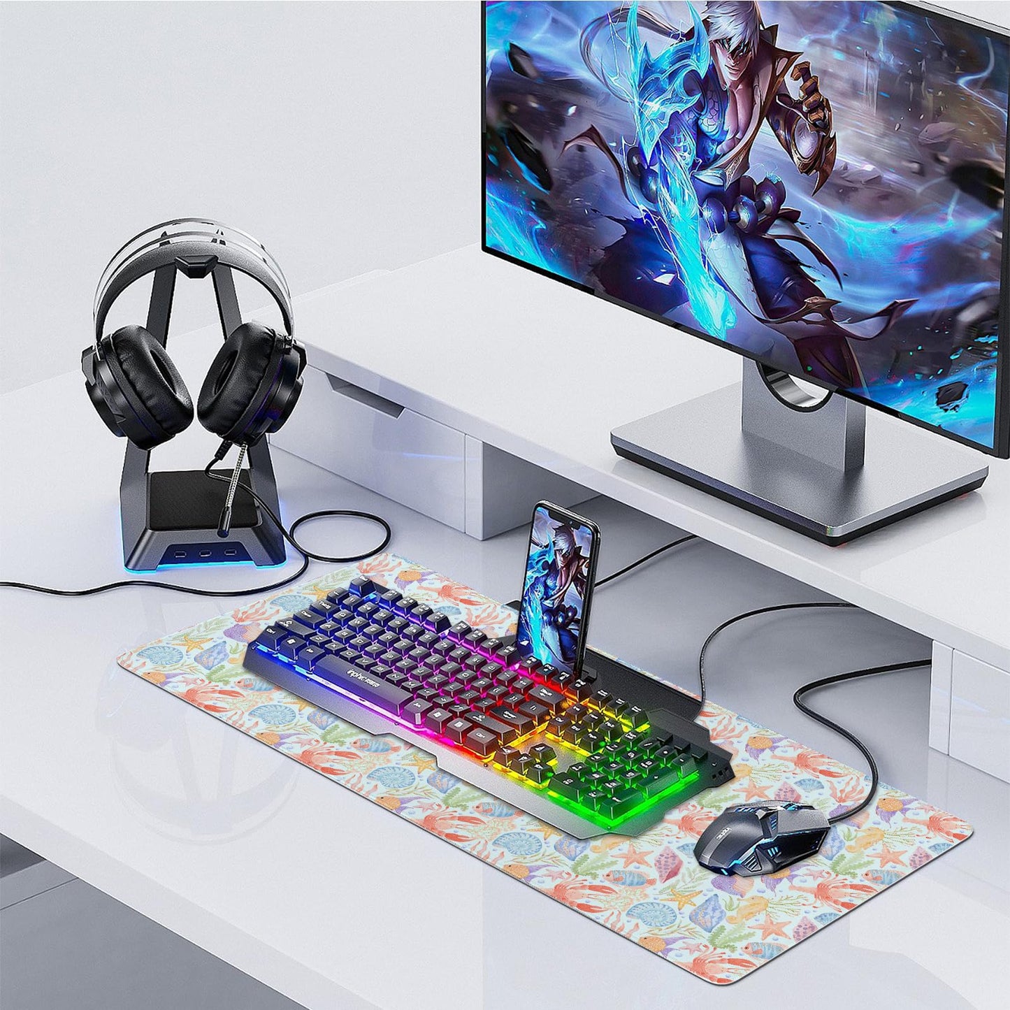 icolor Extended Gaming Mouse Pad,Stitched Edges XXL Large Desk Mat,Non-Slip Base Keyboard Desk Pads for Home Office & Gamers,35.4 x 15.7 in Desk Blotter Pad Protector