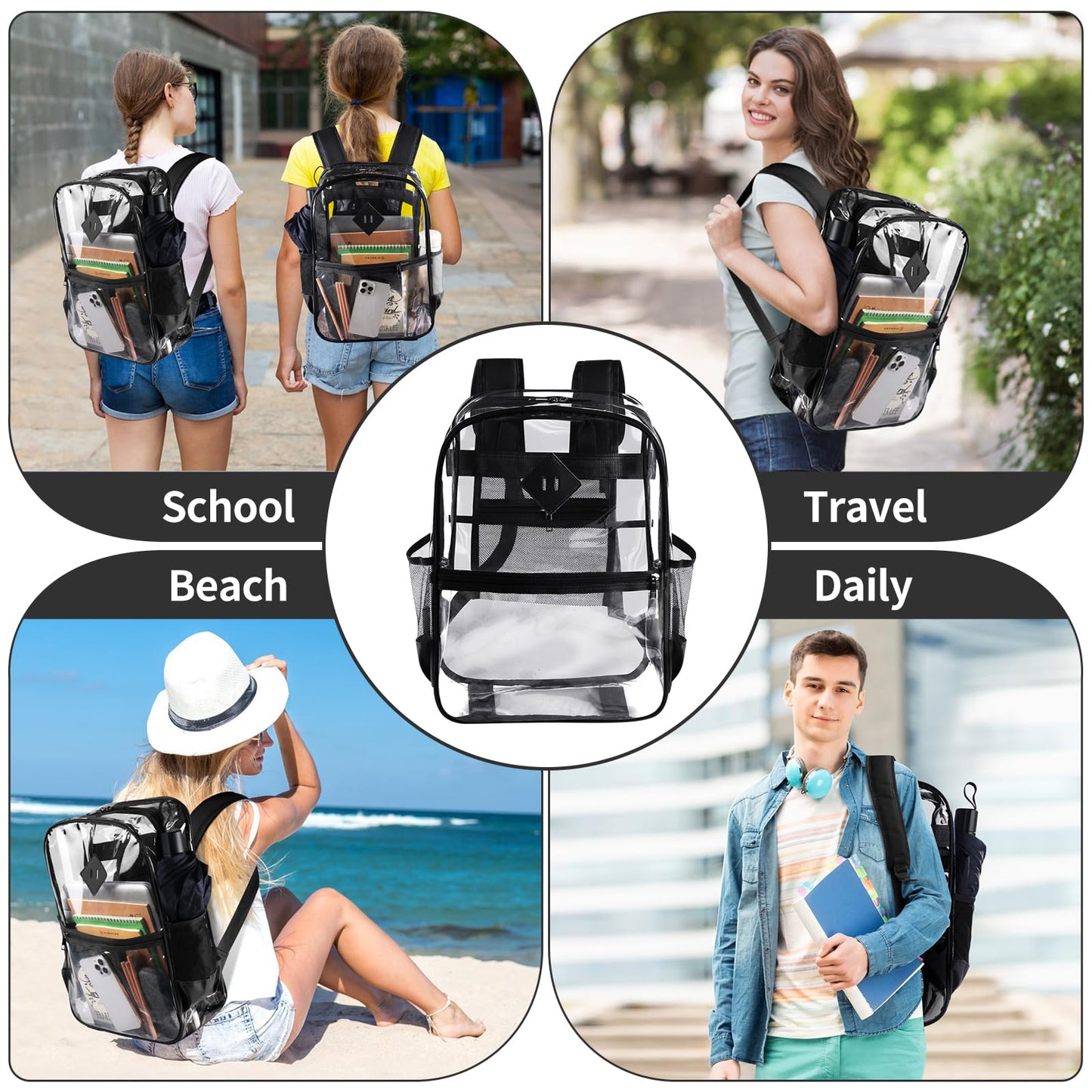 VGJ Clear backpack,Clear Backpack for School,Heavy Duty PVC Transparent Backpack, With Water-Resistant PVC Plastic Material and Ruggedly Ruinforced Shoulder Straps