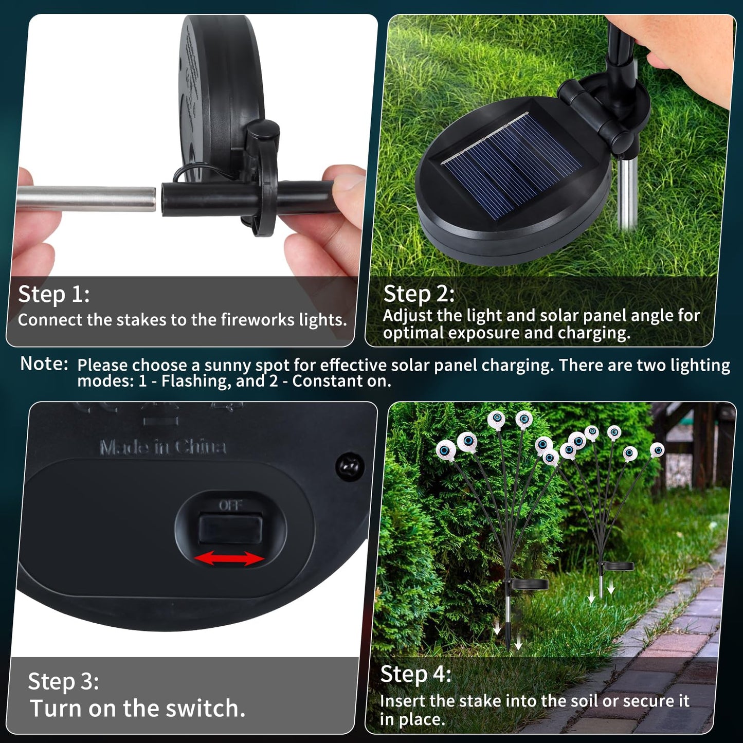 Halloween Outdoor Decorations, Solar Scary Eyeball Lights, 4PACKS 24LED Solar Eyeball Pathway Lights, Steady On & Flash Outdoor Halloween, IP65 Waterproof decorations for Yard/Lawn/Decor(Green)