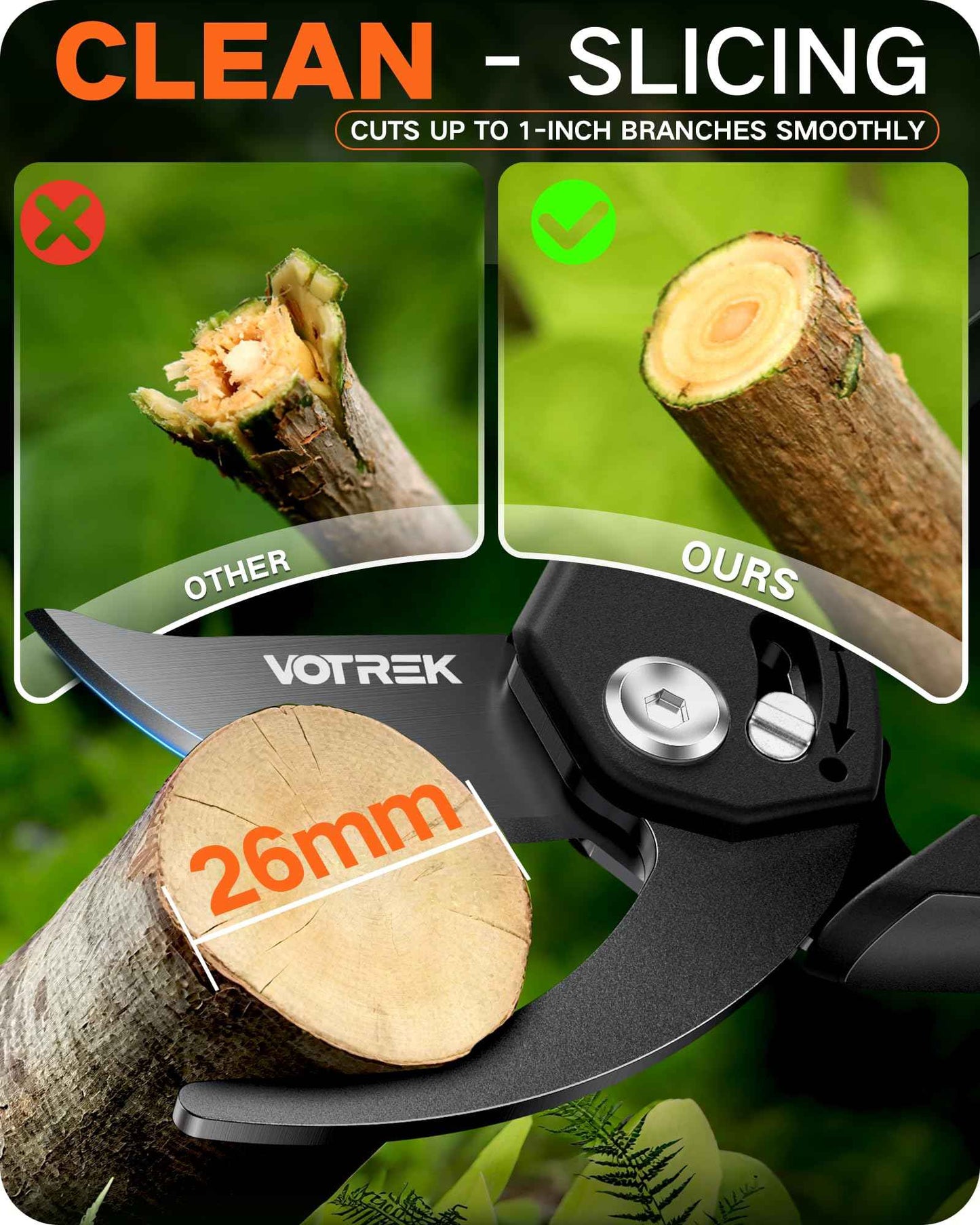 VOTREK 8.5" Pruning Shears for Gardening, 【Unique Stepless Handle Opening】Professional Bypass Garden Clipper for All Hands, SK5 Steel Blades, Heavy Duty Ergonomic Plant Pruners for Branch