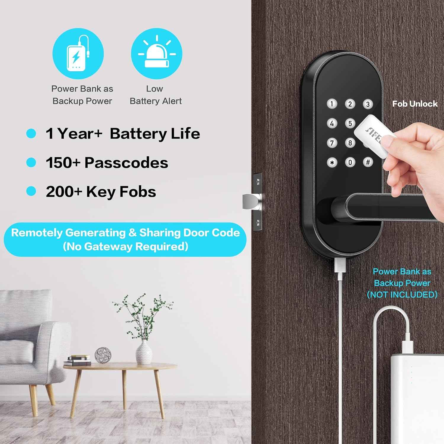 Smart Keyless Entry Door Lock - Sifely Digital Electronic Deadbolt with Code & App Control (Gold) for Front, Interior & Exterior Doors