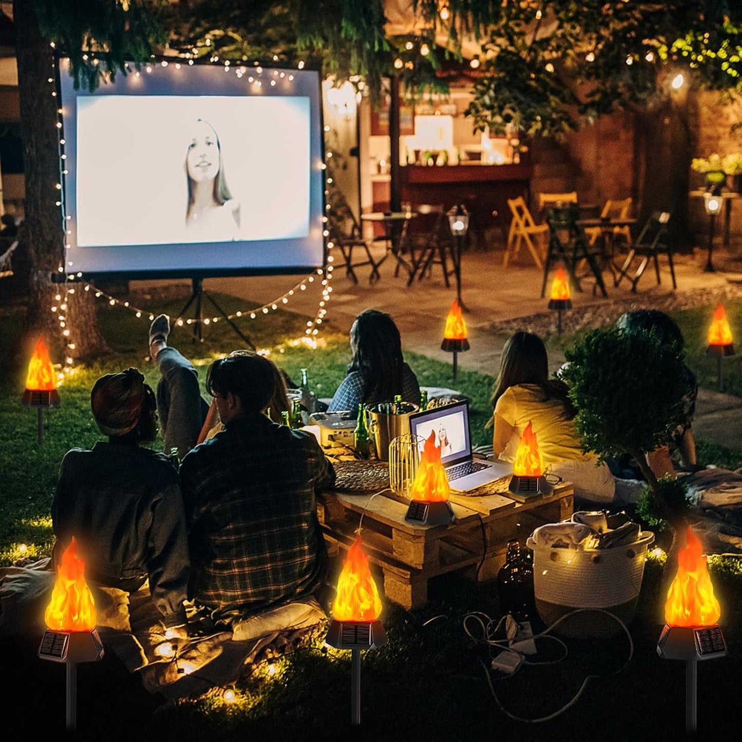 Solar Torch Lights Outdoor - 4 Pack Waterproof LED Flickering Flame for Halloween, Garden & Yard Decor