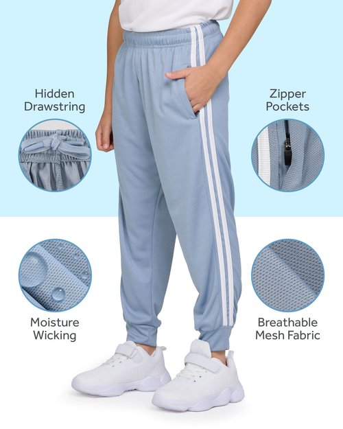 PURE CHAMP 3 Pack Boys Sweatpants Mesh Lightweight Kids Clothes with Zipper Pockets Active Quick-Dry Boys Pants Sizes 4-20 (Set 6 Size Medium)
