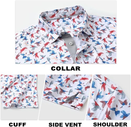 M MAELREG Men's Golf Polo Shirt - Short Sleeve, Moisture-Wicking, Performance Print | Comfortable Fit