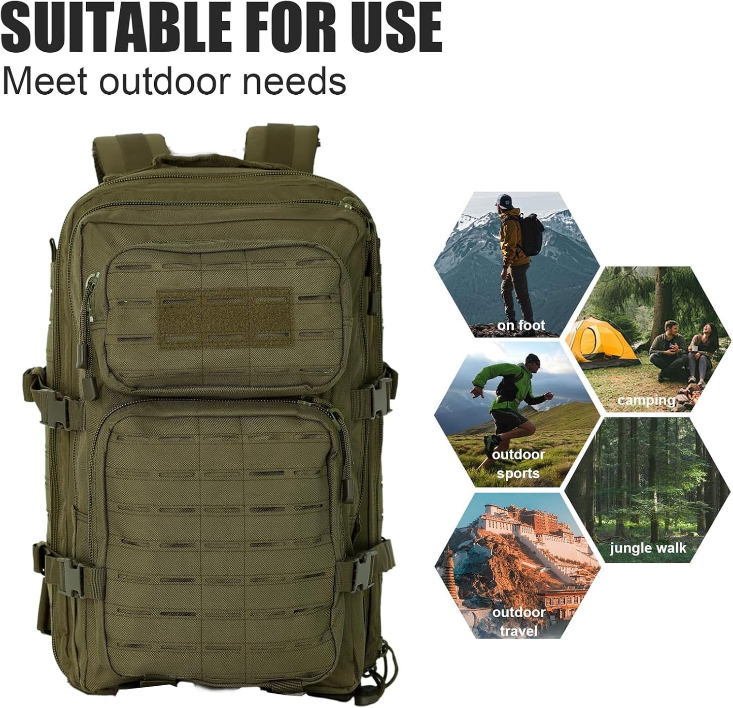 Skiennix 40L Tactical Military Backpack - Durable Assault Pack with Molle for Hiking | Green