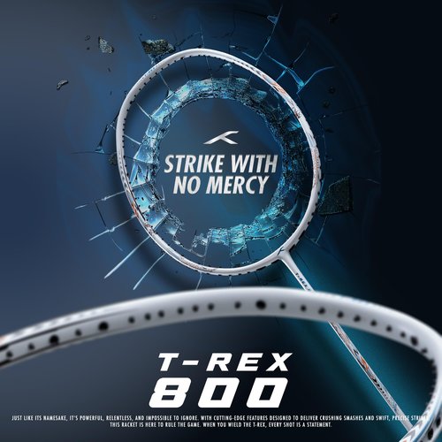 Hundred T-Rex 800 Strung Badminton Racket with Full Cover | 84 Grams | Maximum Tension ≤32 lbs (White)