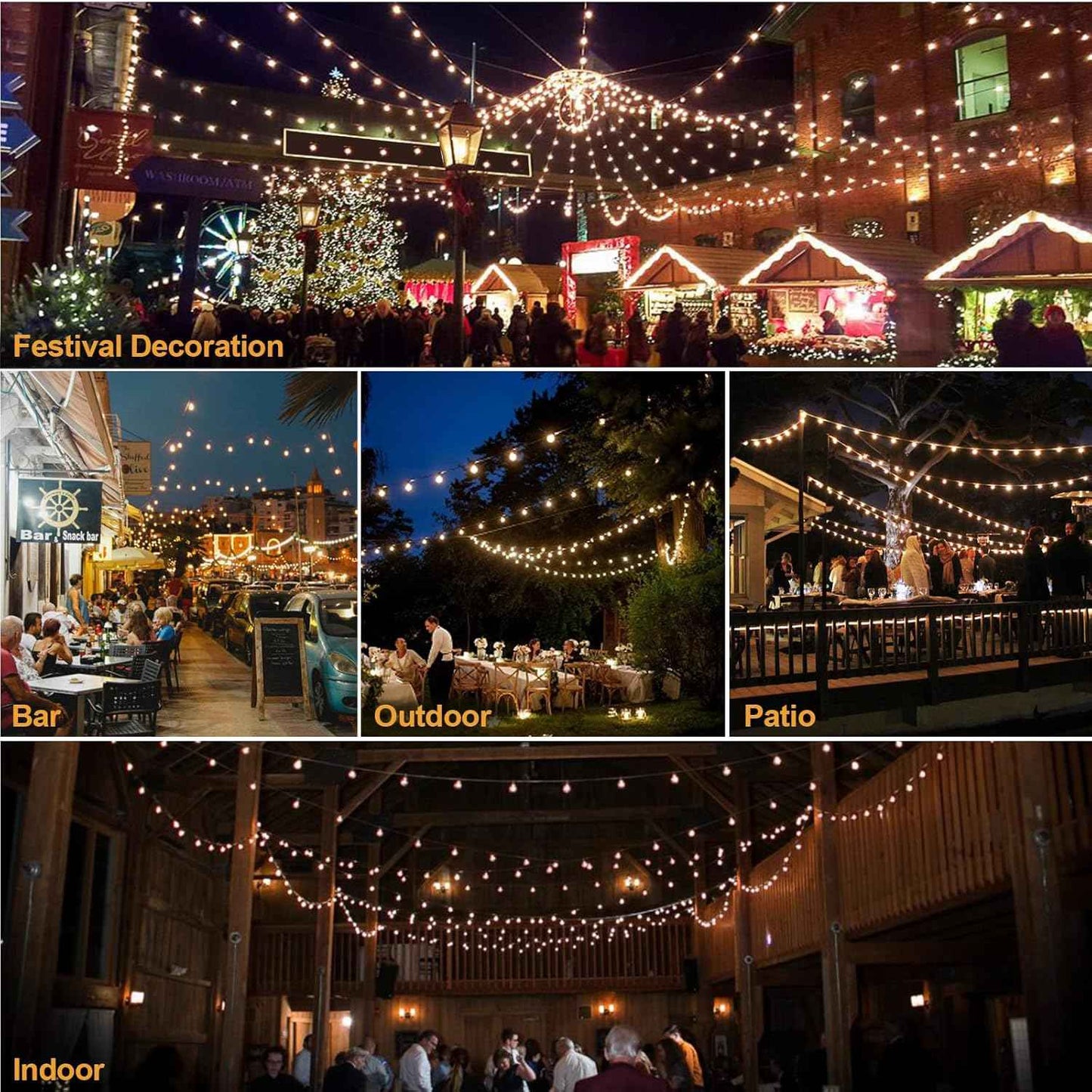 Outdoor String Lights 100FT - G40 Globe Patio Lights with 54 Waterproof LED Bulbs - Black Wire