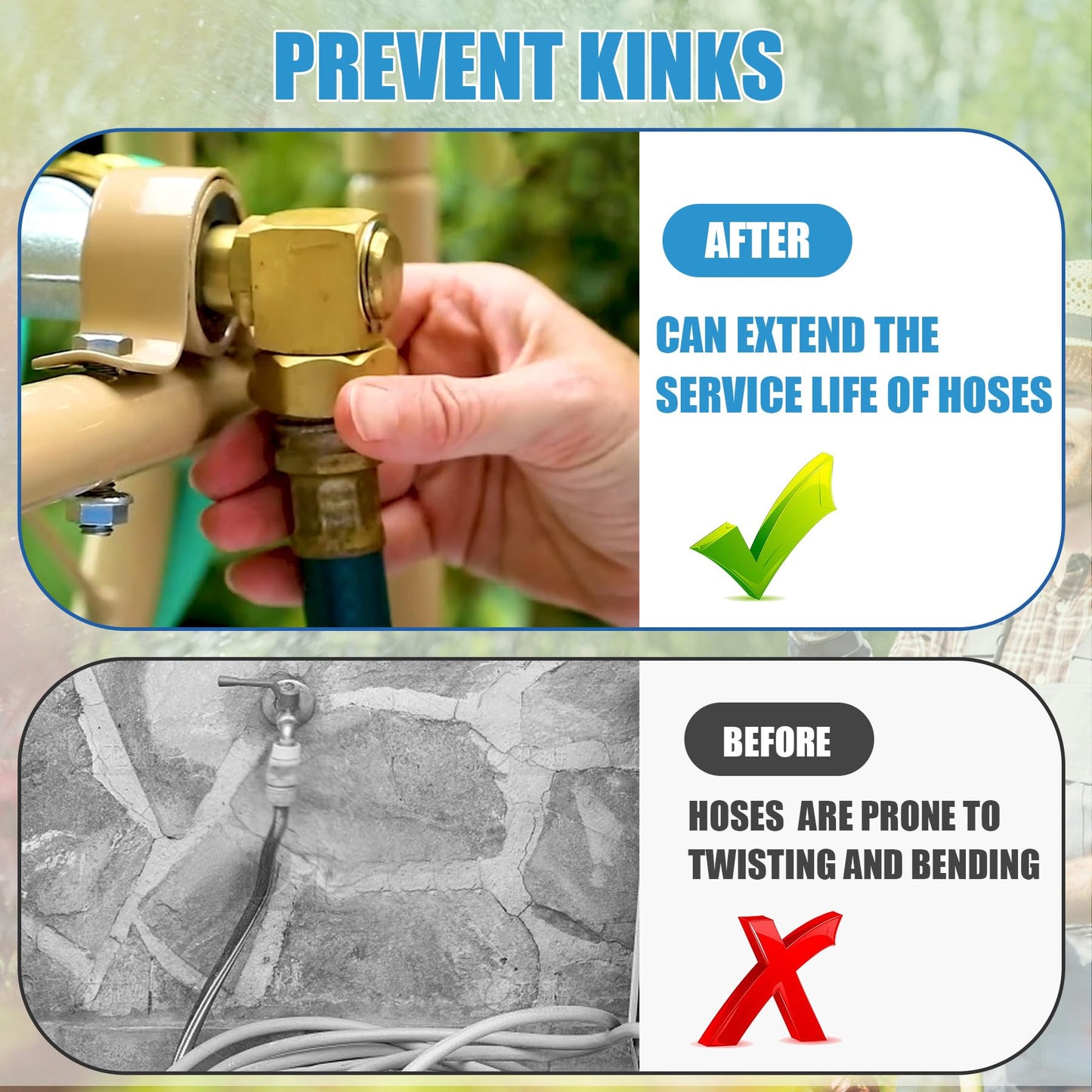 Breezliy Garden Hose Swivel elbow Connector 90 Degree Solid Brass Pipe Fittings,Brass Replacement Part Swivel,Hose Kink Protector(1pc)