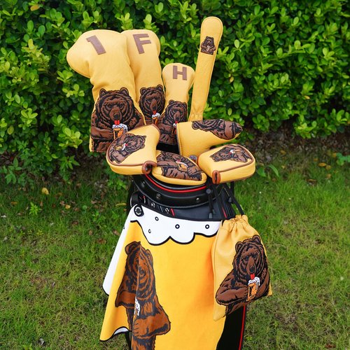 LZFAN Golf Alignment Stick Cover - Leather Holds at Least 2 Sticks, Club Protector with Beer Bear Embroidery