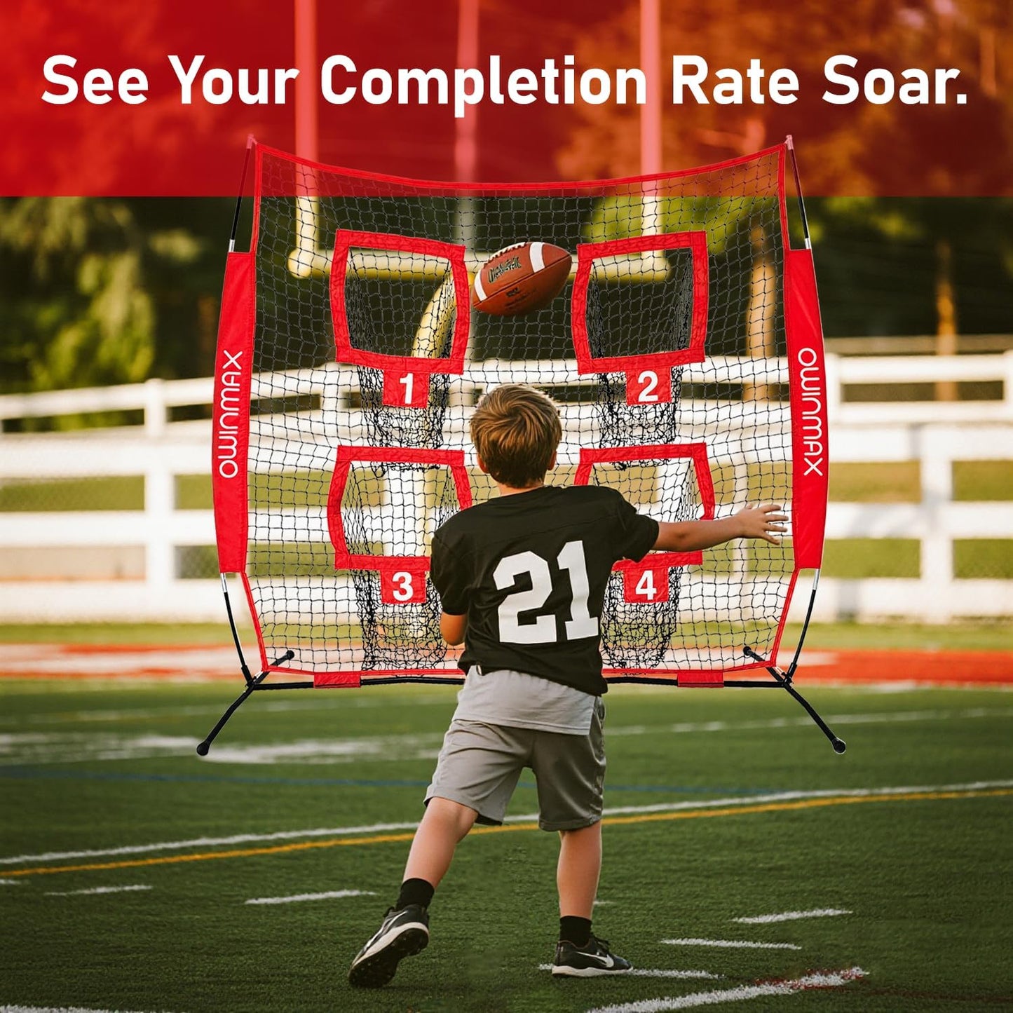 Skiennix Football Trainer Net - 6x6 Ft Target Practice with 4 Targets & Carry Bag - Black/Red for Kids