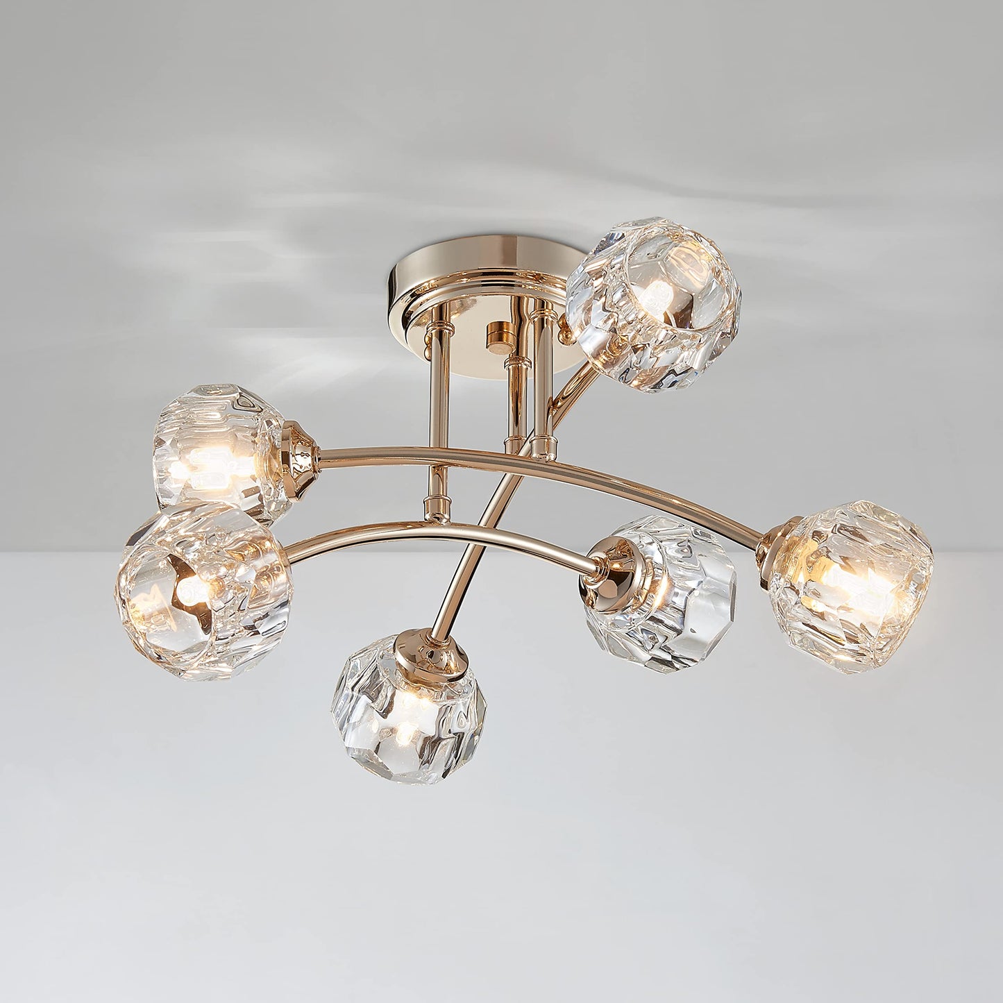 AGV LIGHTING Modern Spuntnik Crystal Ceiling Light Fixture, Semi Flush Mount Ceiling Light, G9 Base 6-Lights, D16 x H10, Clear Crystal & Shining Gold Finish Metal Frame