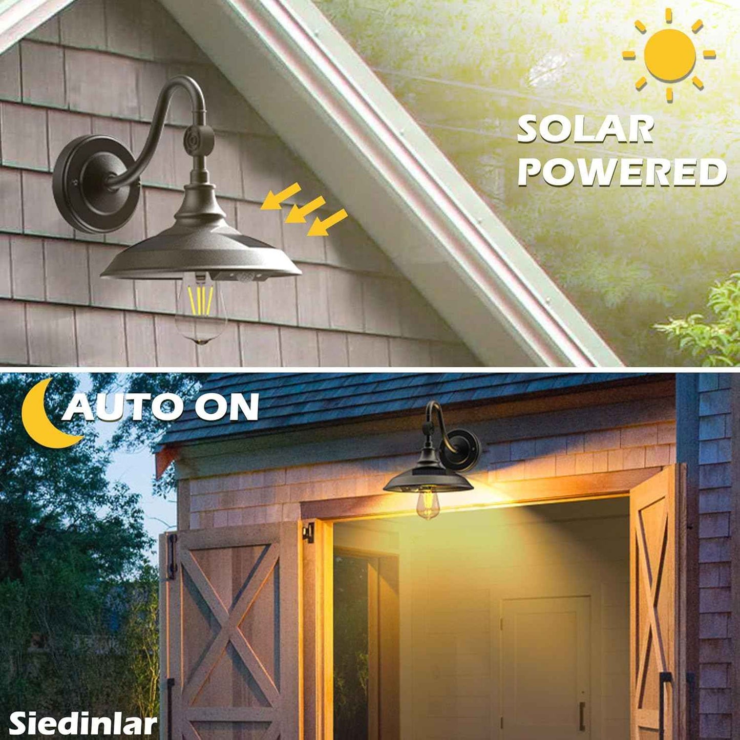 Solar Barn Light Outdoor - 3 Modes Vintage Gooseneck Waterproof Motion Sensor (2 Pack)