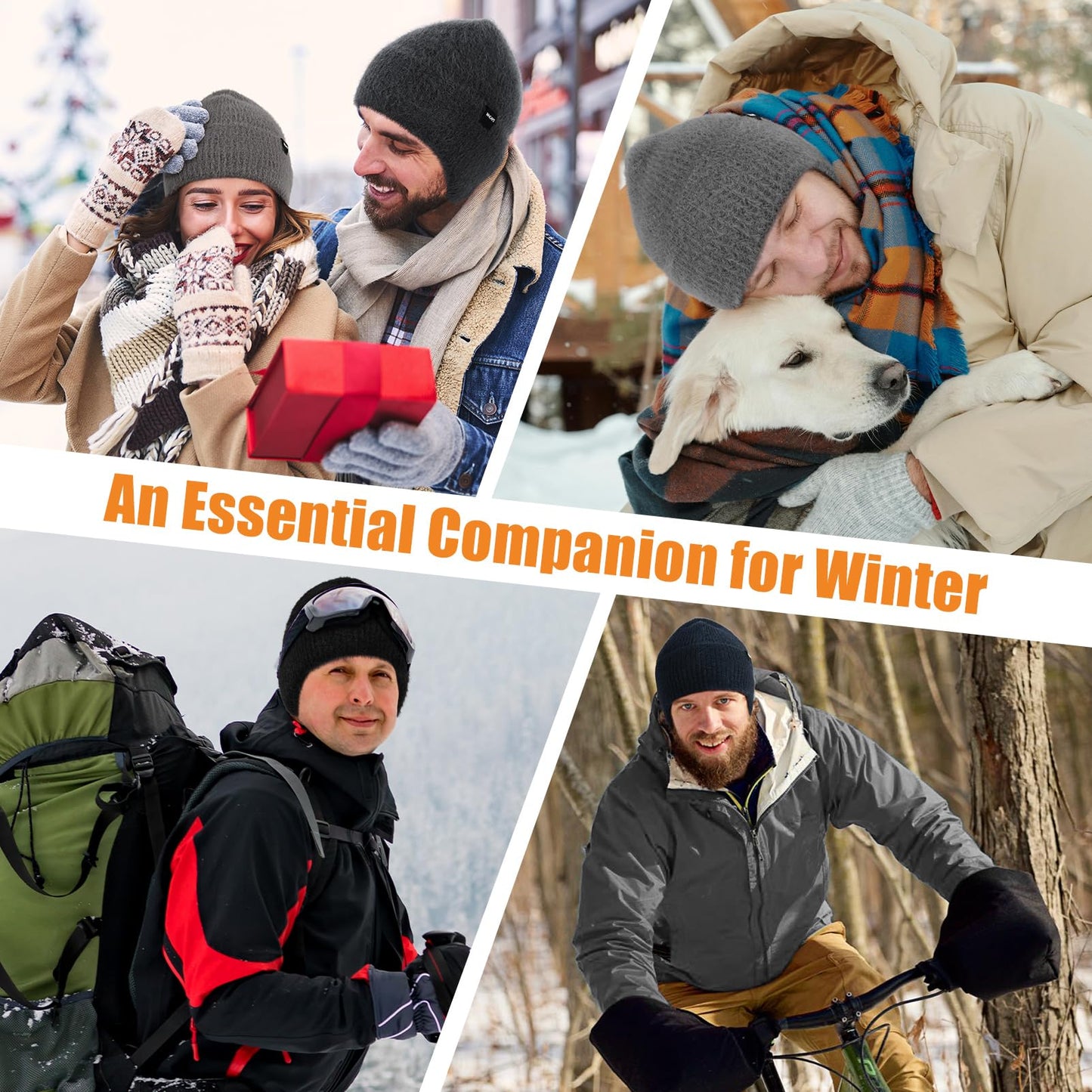Wmcaps Fleece Lined Beanie with Earflap, Warm Thermal Knit Winter Hats for Men Women, Outdoor Stocking Cap Black