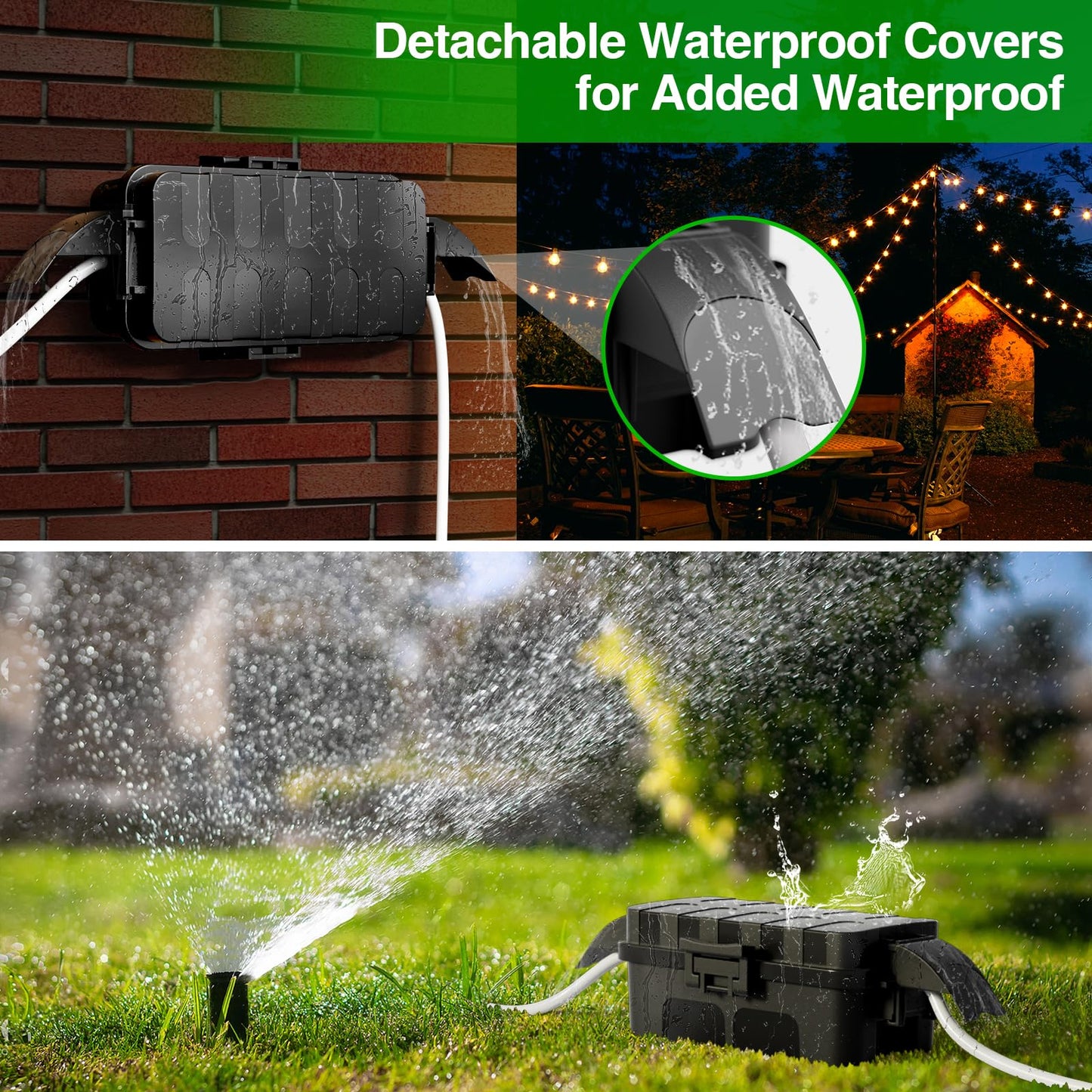 Flemoon Small Outdoor Electrical Box Waterproof w/Detachable Shield Covers, IP55 Extension Cord Cover for Plug, Outlet, Holiday Lights, Weatherproof Connection Box(Inner 5.9 x 3.2 x 1.8inch), Black