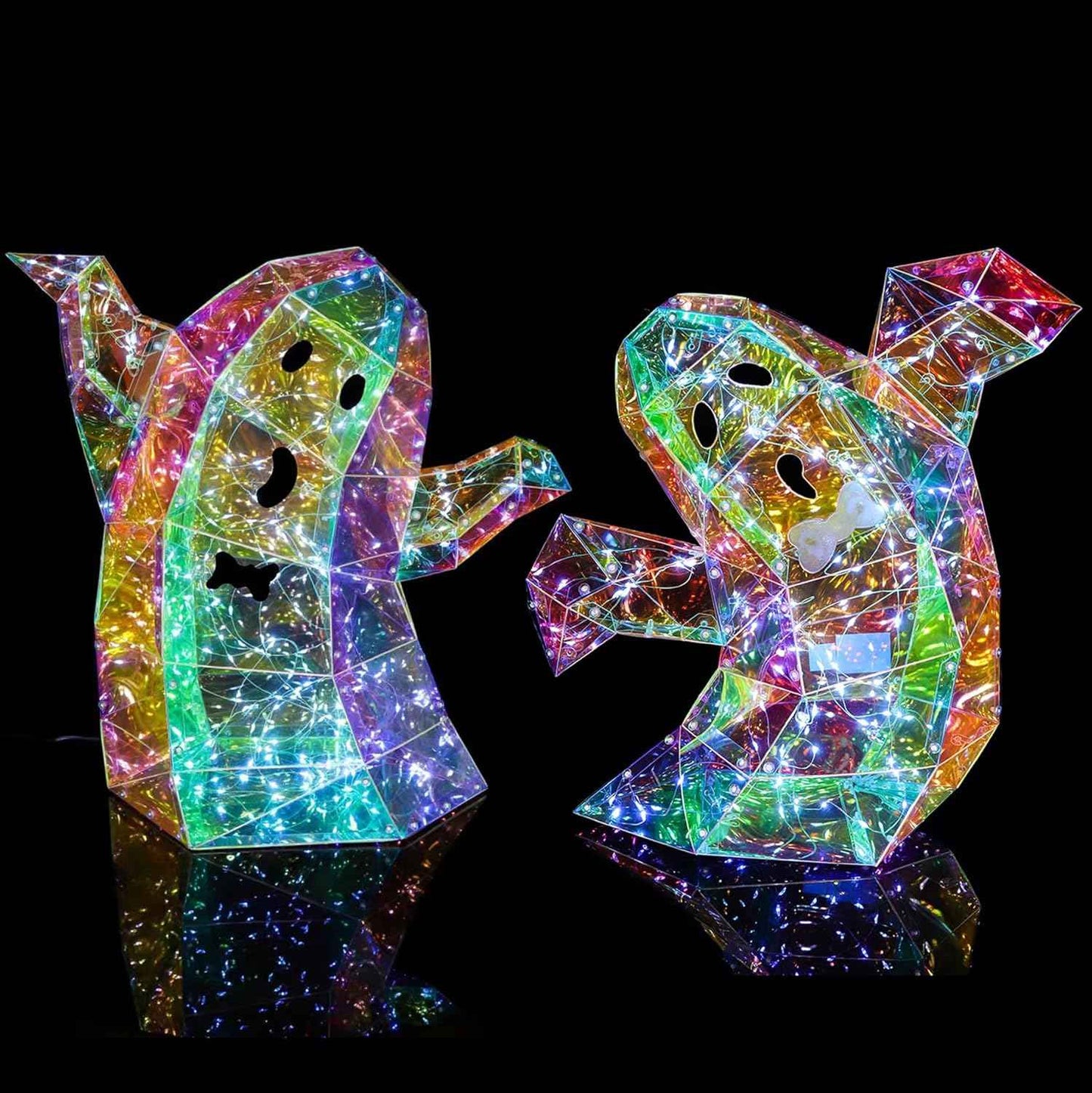 Spooky Ghost LED Lights - 2 Pcs Prismatic Iridescent Halloween Decorations for Indoor Use