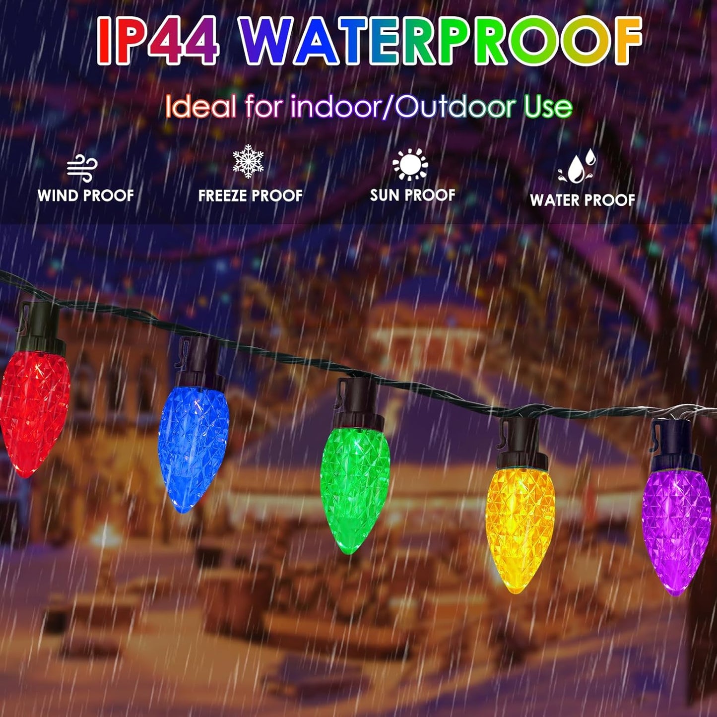 100 LED C9 Halloween String Lights - 66FT Waterproof Twinkle Lights with 8 Modes & Timer for Indoor/Outdoor Decor (Orange, Purple, Green) - 2-Pack